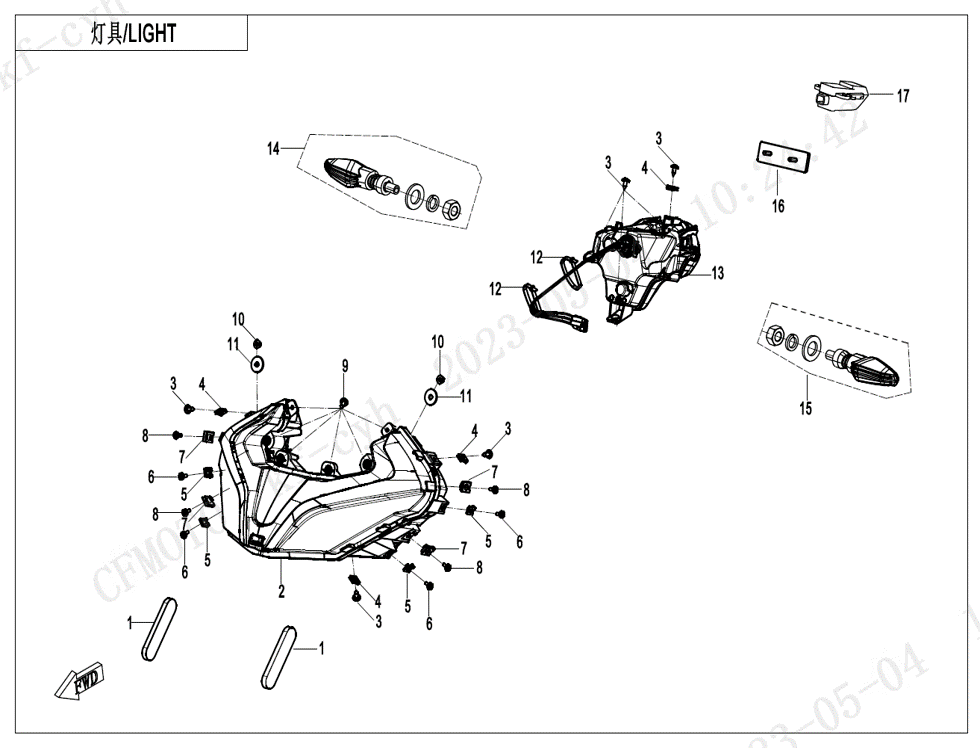 vue éclatée lights - cfmoto cf450 sr-s 2024