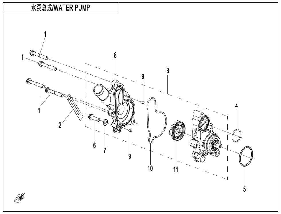 vue éclatée water pump - cfmoto cf450 sr-s 2024
