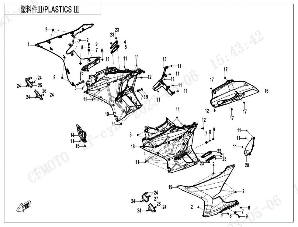 vue éclatée plastics 3 - cfmoto cf450 sr-s 2024