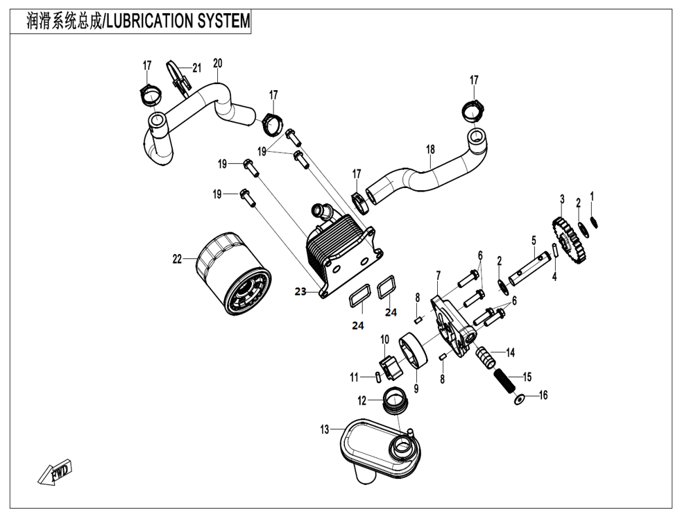 vue éclatée lubrication system - cfmoto cf450 sr 2023