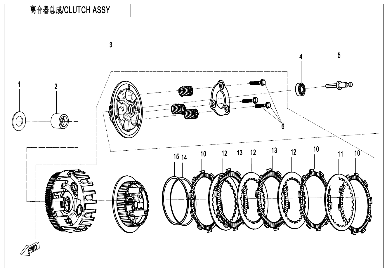 vue éclatée embrayage anti dribble - cfmoto cf300nk euro 5 2021
