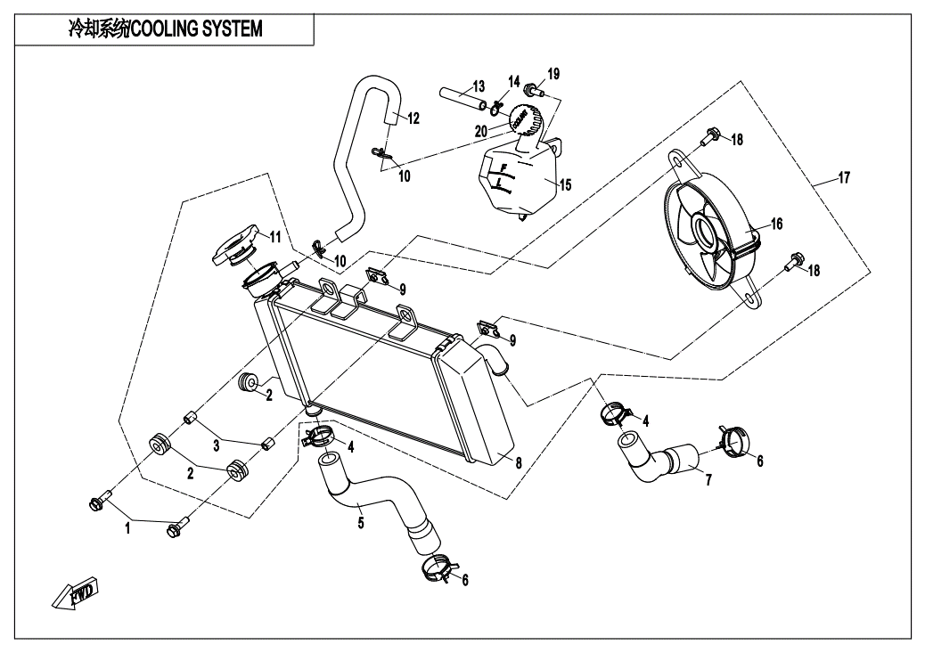 vue éclatée système de refroidissement - cfmoto cf300nk euro 5 2021