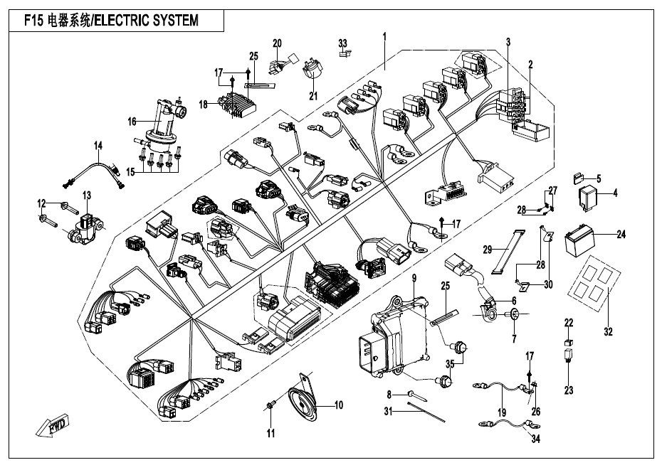 vue éclatée faisceau et electronique - cfmoto cf300nk euro 5 2021