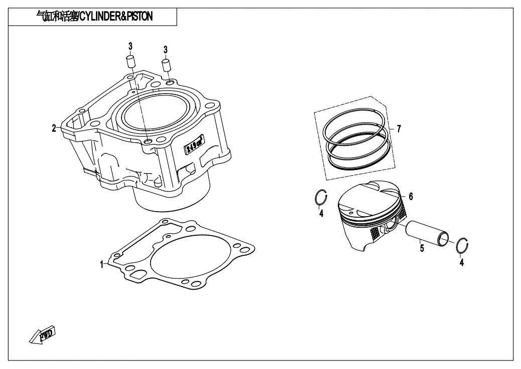 vue éclatée cylindre / piston - cfmoto cf300nk euro 5 2021