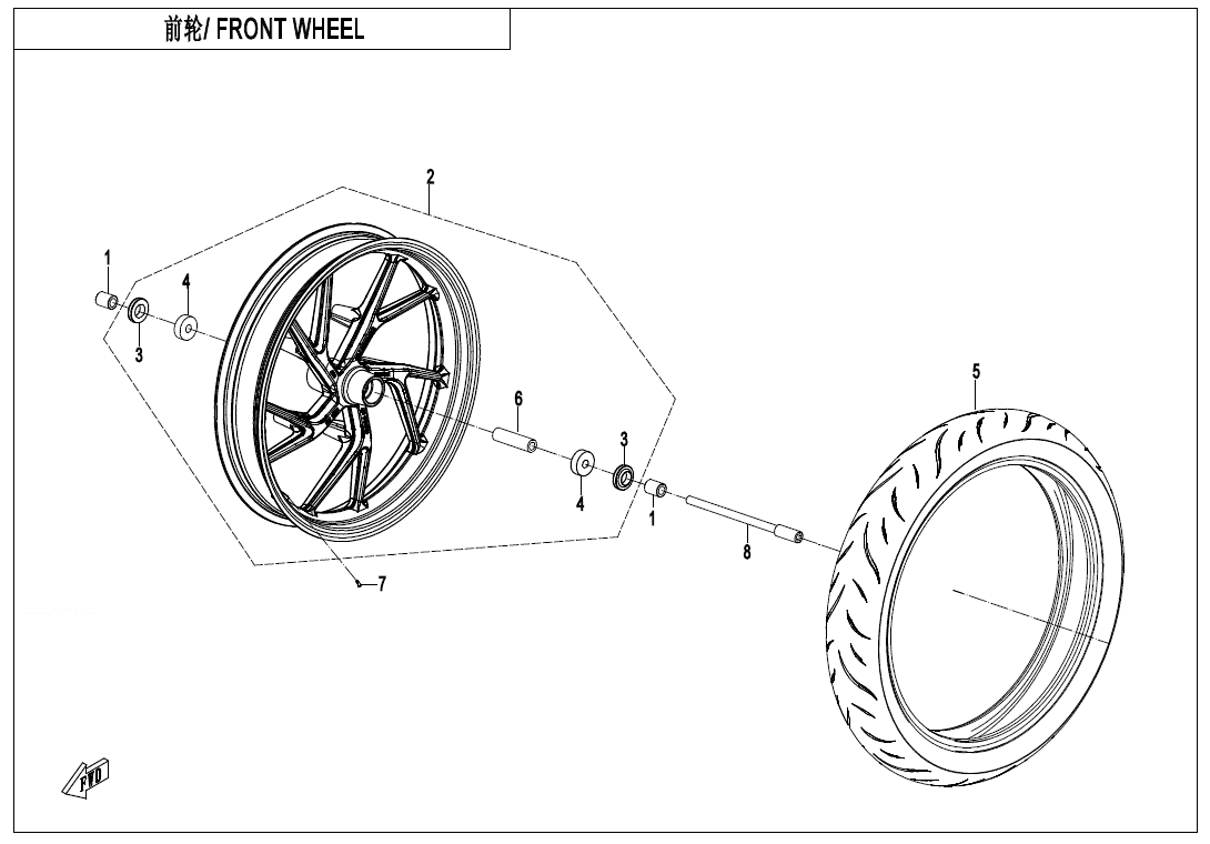 vue éclatée roue avant - cfmoto cf300nk euro 5 2021