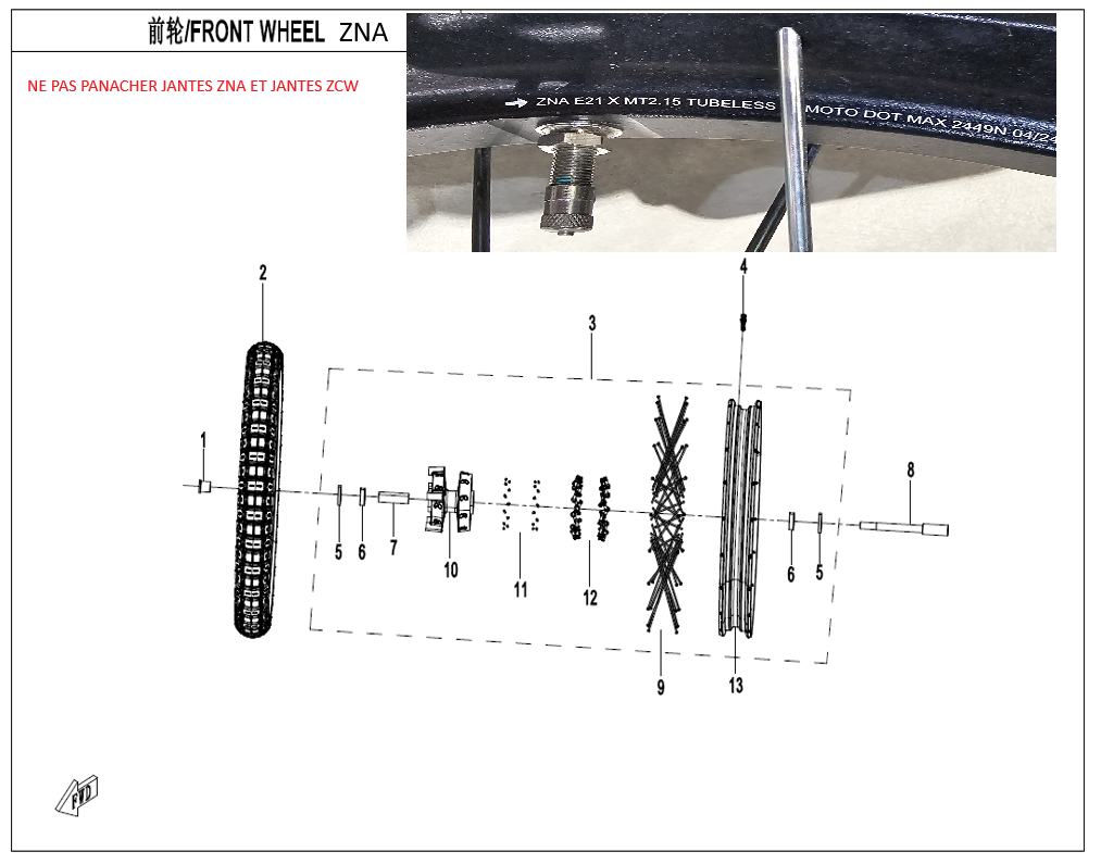 vue éclatée front wheel zna - cfmoto cf 450 mt euro 5+ 2025