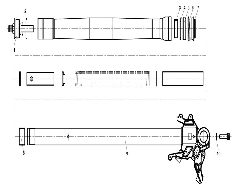 vue éclatée front shock absorber - cfmoto cf 450 mt euro 5+ 2025