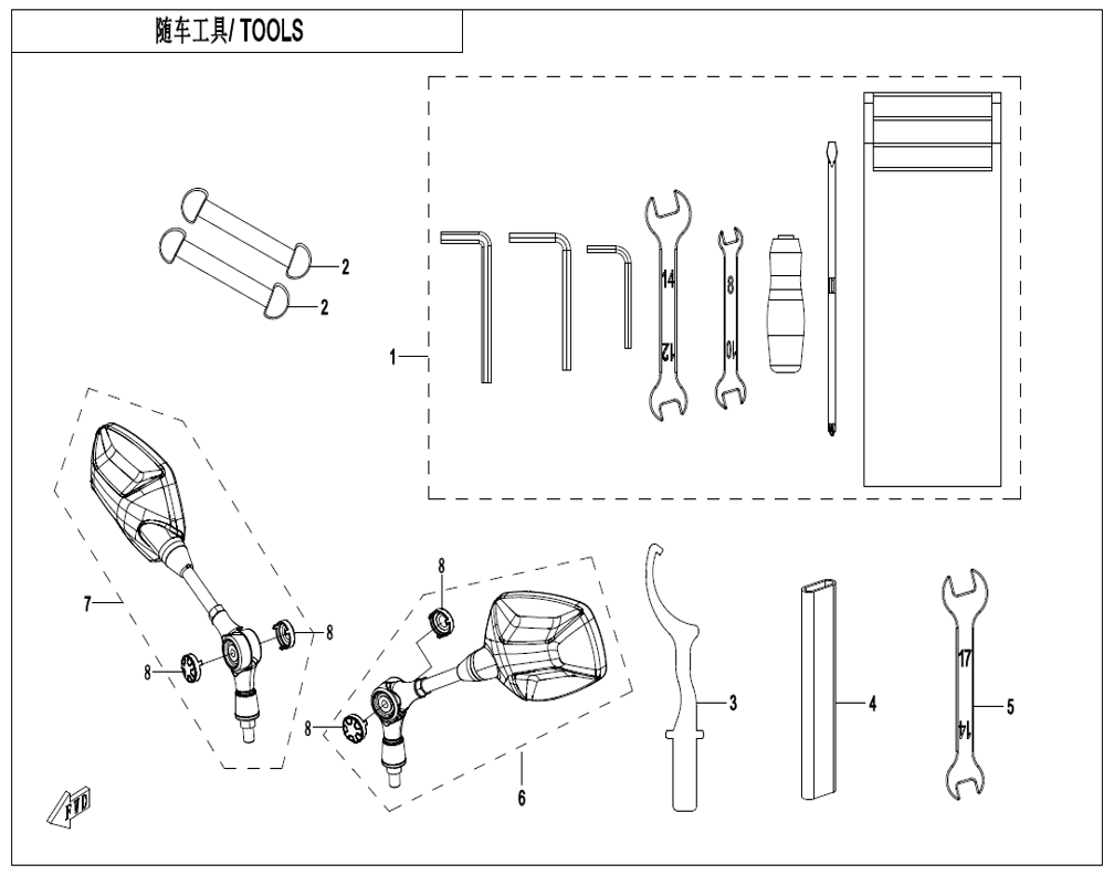 vue éclatée tools - cfmoto cf 450 mt euro 5+ 2025
