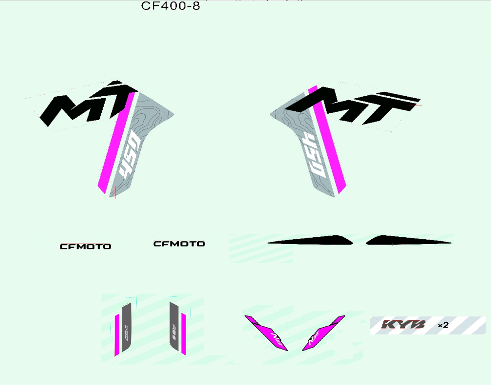 vue éclatée decal kits zephyr blue - cfmoto cf 450 mt euro 5+ 2025