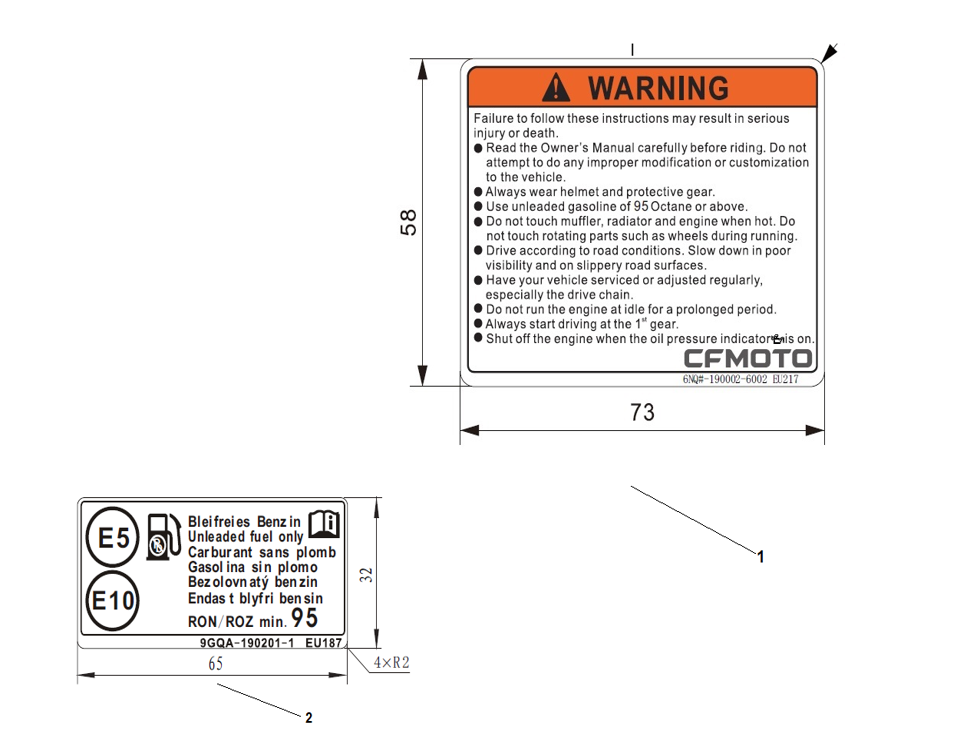 vue éclatée warning label - cfmoto cf800 nk advance 2023