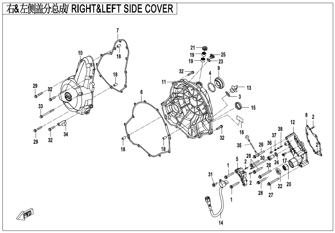 vue éclatée right&left side cover - cfmoto 400 nk abs 2019