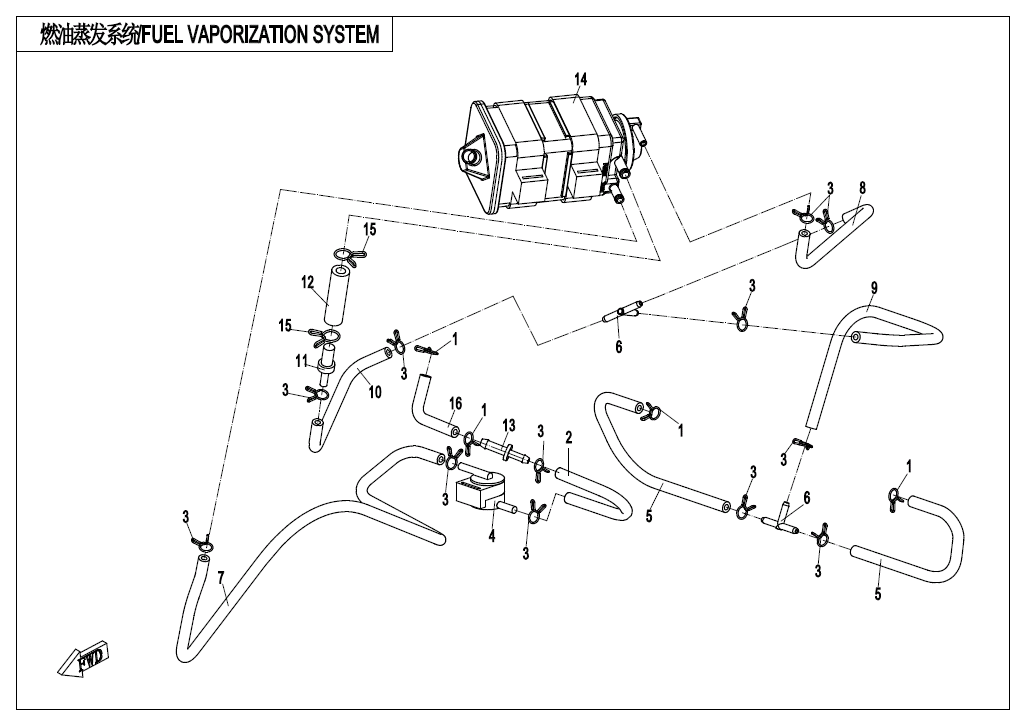 vue éclatée fuel vaporization system - cfmoto 400 nk abs 2019