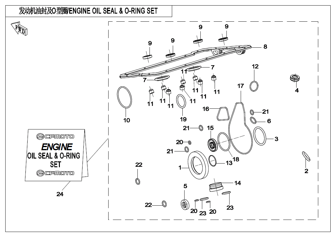 vue éclatée enging oilseal&o-ring set - cfmoto 400 nk abs 2019