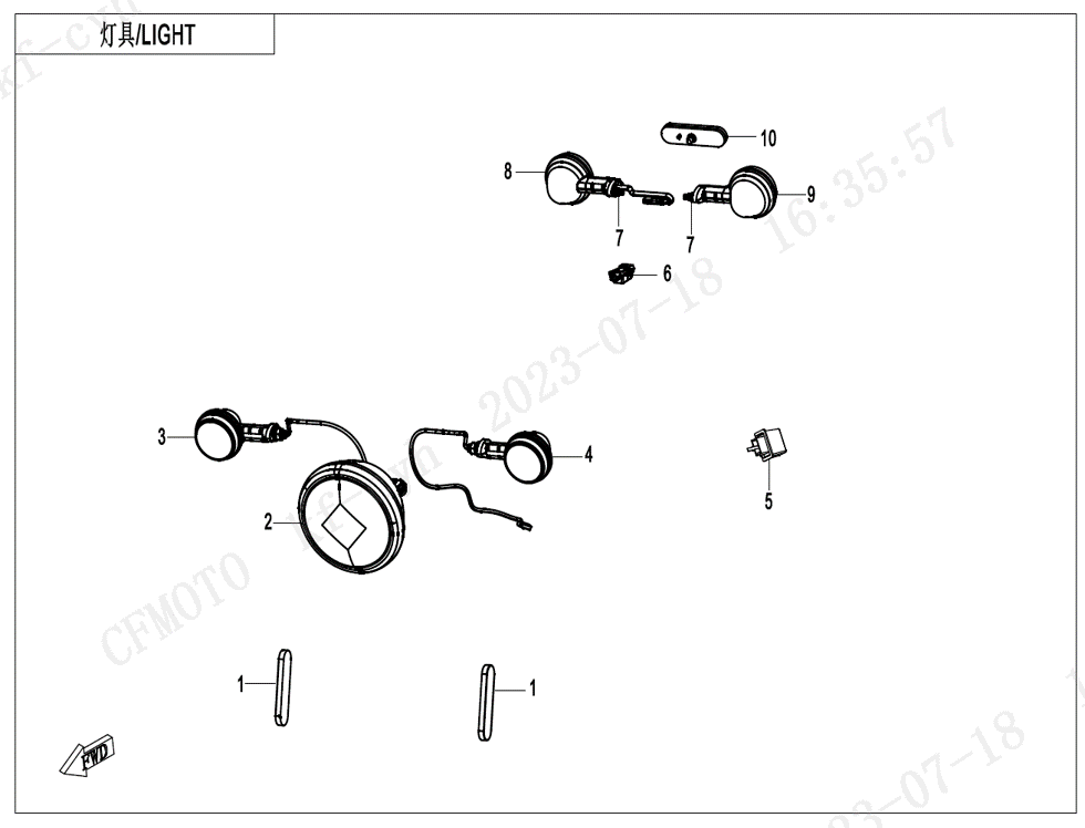 vue éclatée lights - cfmoto cf450 clc 2024