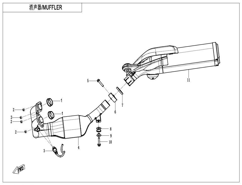 vue éclatée muffler - cfmoto cf450 clc 2024