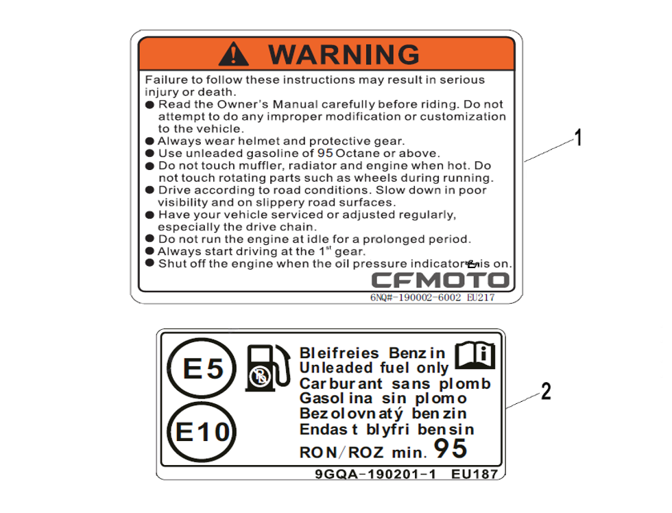 vue éclatée warning decal - cfmoto cf450 clc 2024