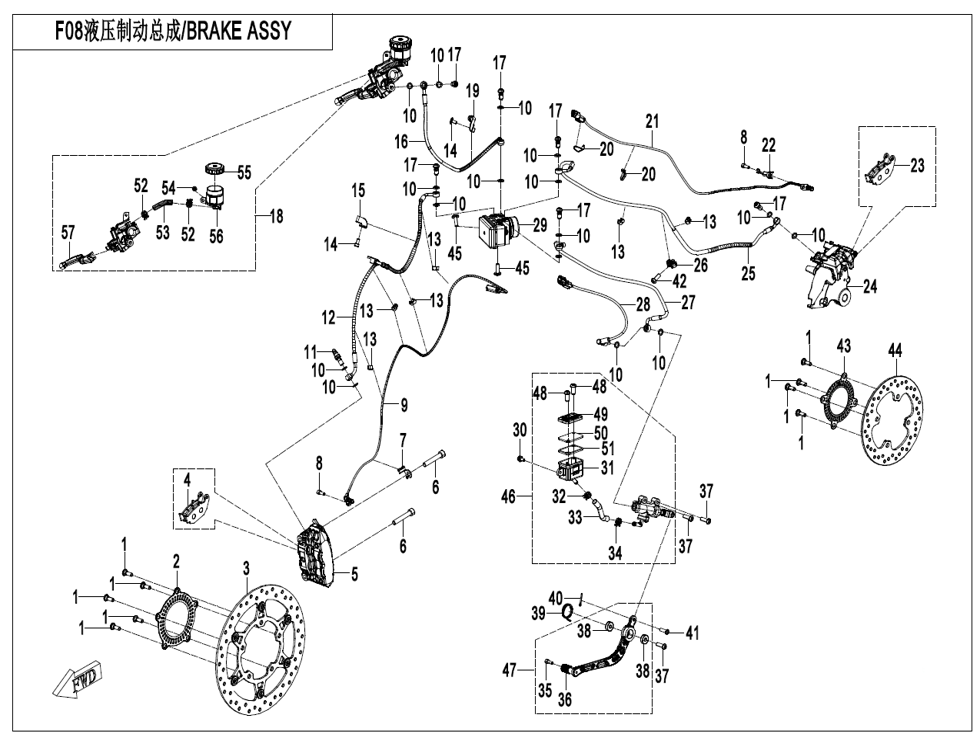vue éclatée brake system bosch abs - cfmoto cf450 sr 2022