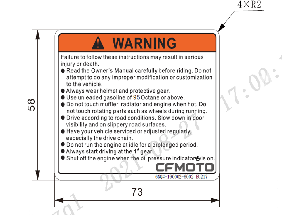 vue éclatée warning decal - cfmoto cf450 sr 2022