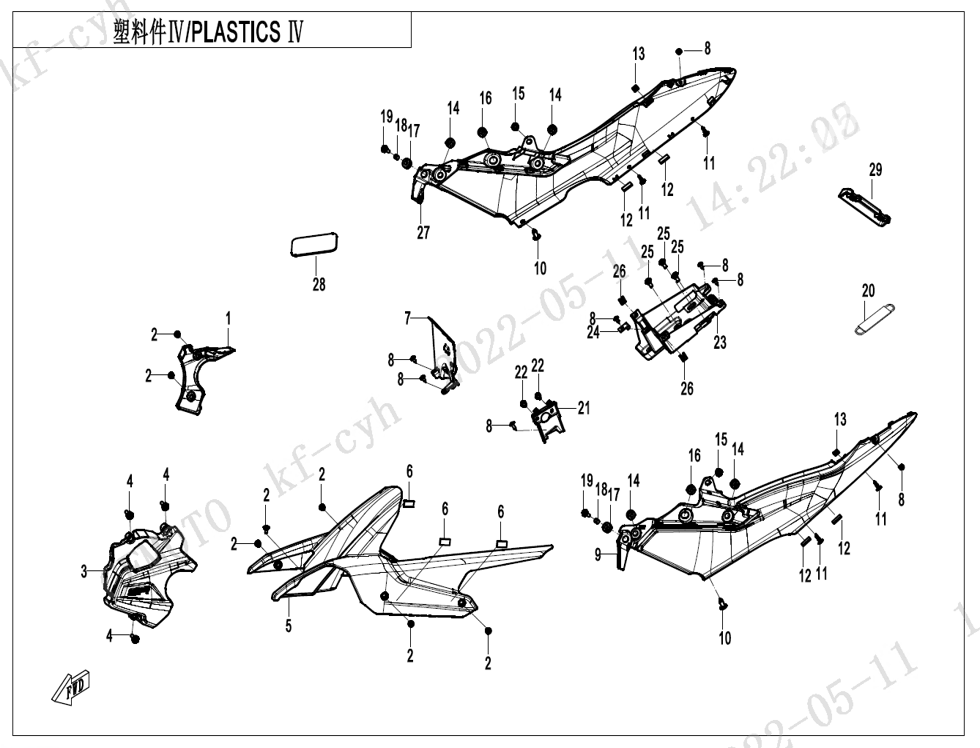 vue éclatée plastics 4 - cfmoto cf450 sr 2022