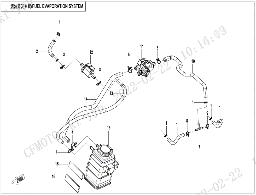 vue éclatée fuel vaporization system - cfmoto cf450 sr 2022