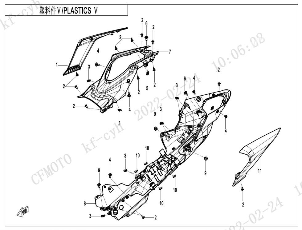 vue éclatée plastics 5 - cfmoto cf450 sr 2022