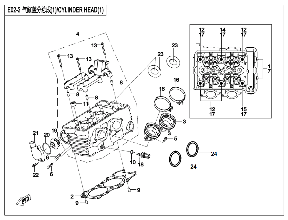 vue éclatée cylinder head 1 - cfmoto cf700cl-x heritage 2024