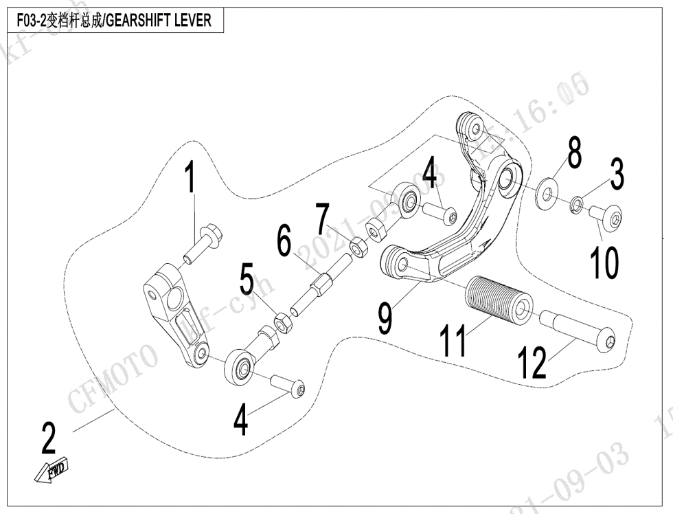 vue éclatée gearshift lever - cfmoto cf700cl-x heritage 2024