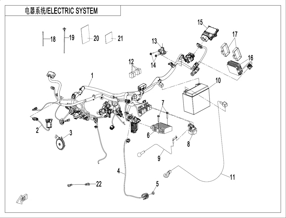 vue éclatée electric system - cfmoto cf700 mt 2023