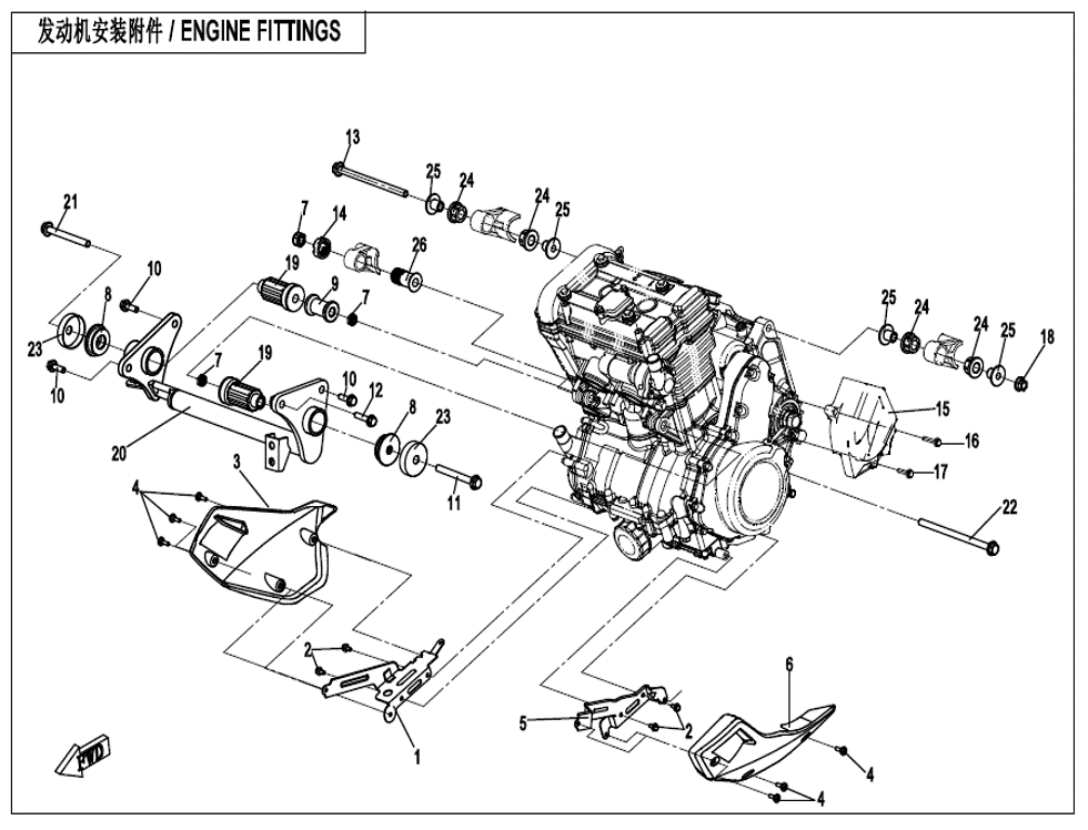 vue éclatée engine fittings - cfmoto cf700 mt 2023
