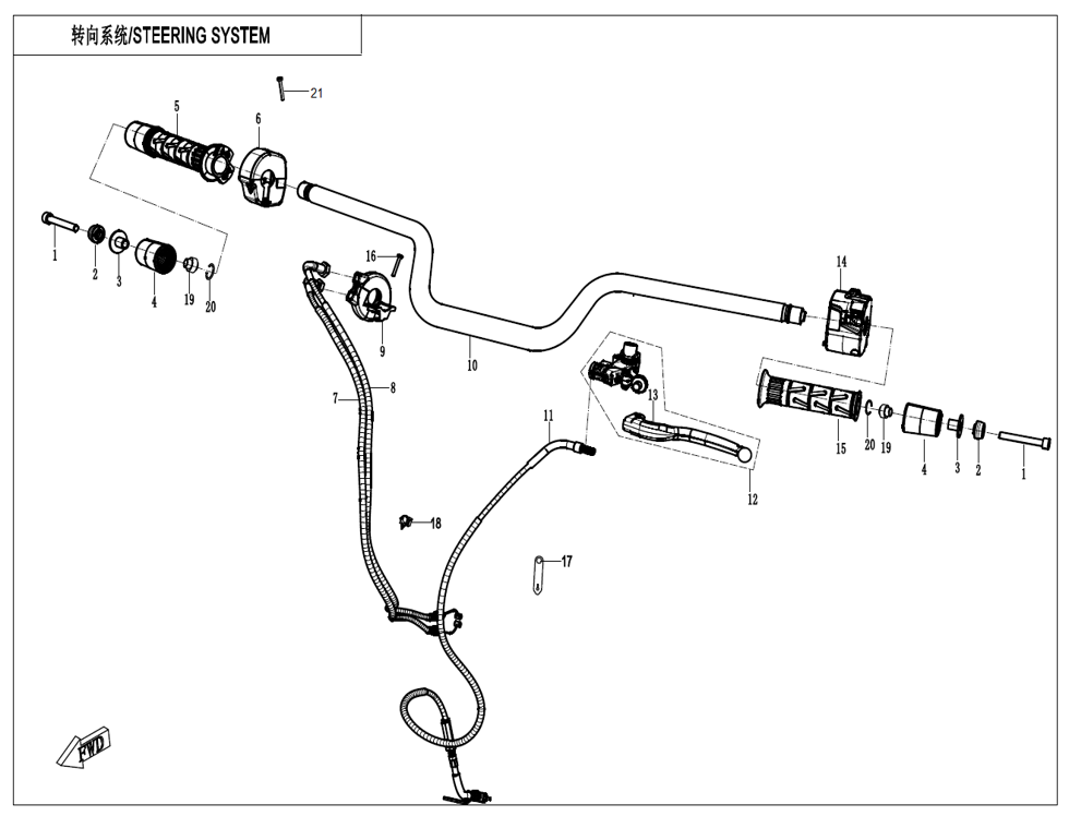 vue éclatée steering system - cfmoto cf700 mt 2023