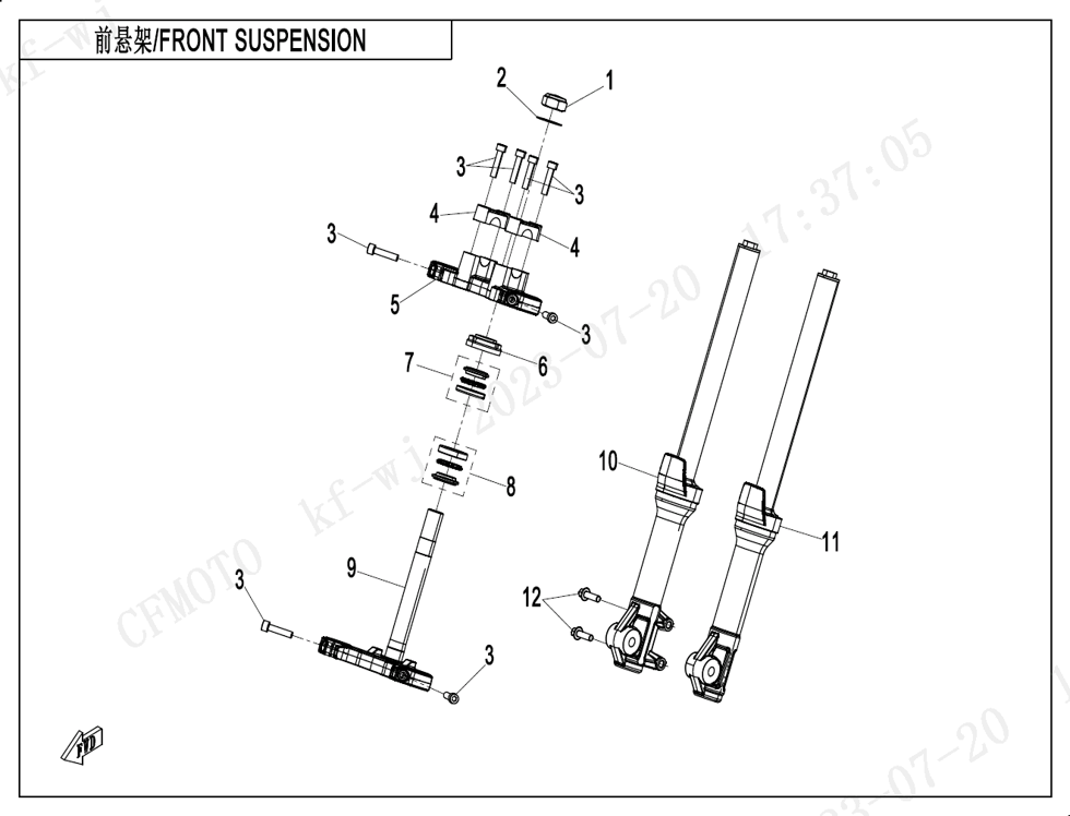 vue éclatée front suspension - cfmoto cx-5e 2024