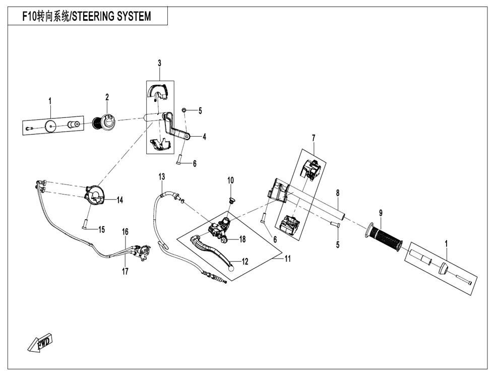 vue éclatée steering system - cfmoto cf400 sr tc champ e5+ 2025