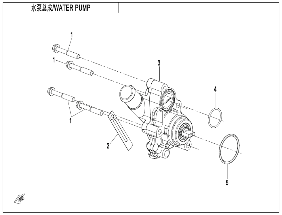vue éclatée water pump - cfmoto cf400 sr tc champ e5+ 2025