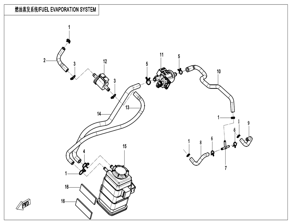vue éclatée fuel vaporization system - cfmoto cf400 sr tc champ e5+ 2025