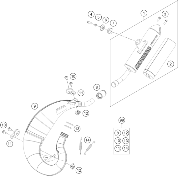 vue éclatée système d'echappement - gasgas mc 50 2027