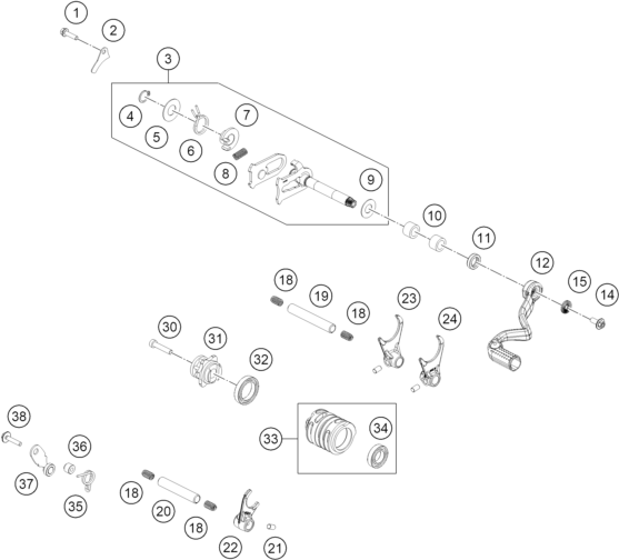 vue éclatée mécanisme de sélection - gasgas mc 65 2027