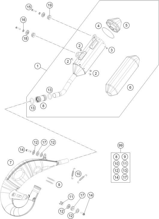 vue éclatée système d'echappement - gasgas mc 125 2027