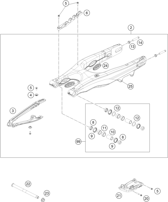 vue éclatée bras oscillant - gasgas mc 125 2027