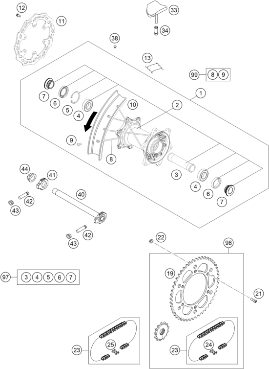 vue éclatée roue arrière - gasgas mc 125 2027