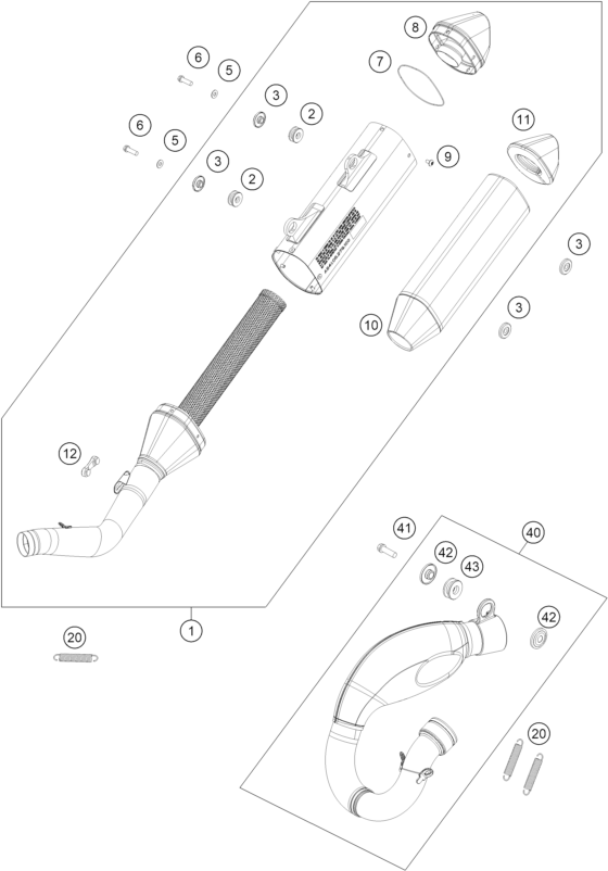 vue éclatée système d'echappement - gasgas mc 250f 2027