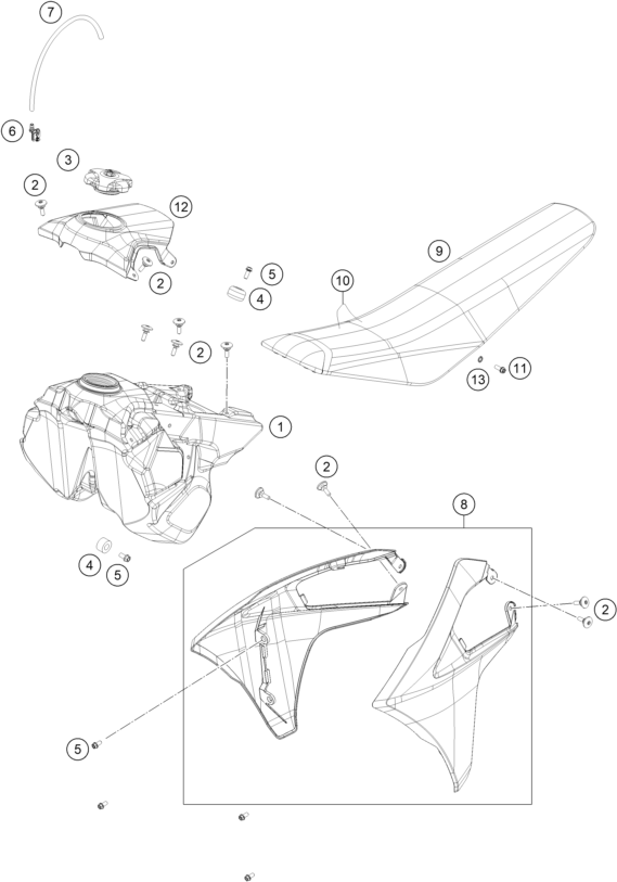 vue éclatée réservoir, selle - gasgas mc 450f 2027