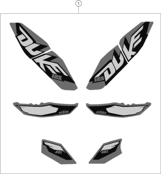 vue éclatée kit déco - ktm 125 duke orange abs eu 2013