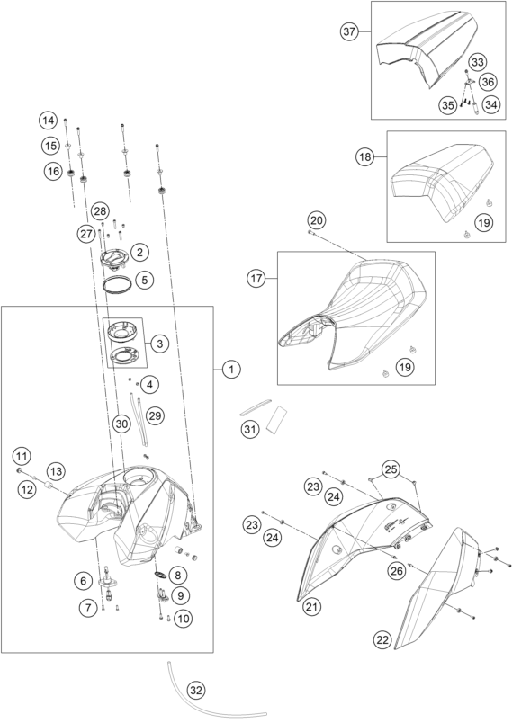 vue éclatée filtre à air - ktm 690 duke r abs au 2013