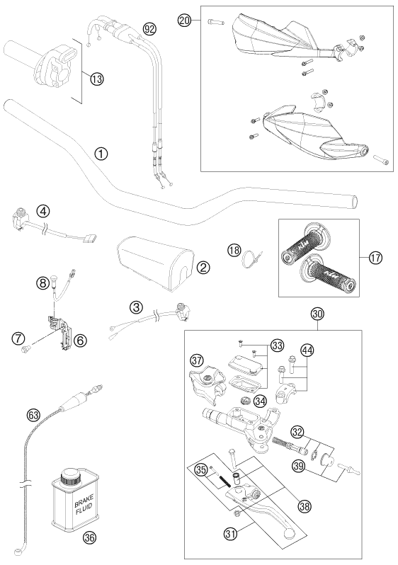 vue éclatée guidon, armatures - ktm 450 smr eu 2013