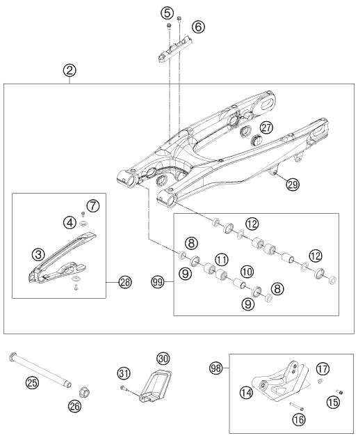 vue éclatée bras oscillant - ktm 450 smr eu 2013