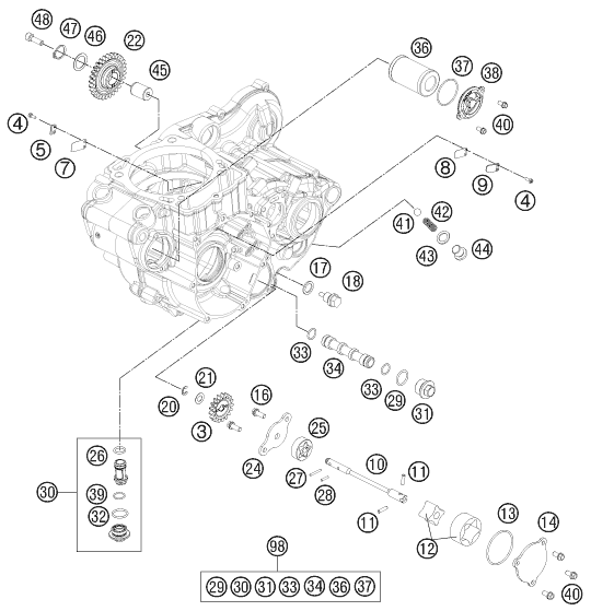 vue éclatée système de lubrification - ktm 450 smr eu 2013