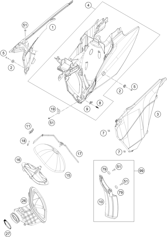 vue éclatée fourche téléscopique, té de fourche - ktm 450 smr eu 2014