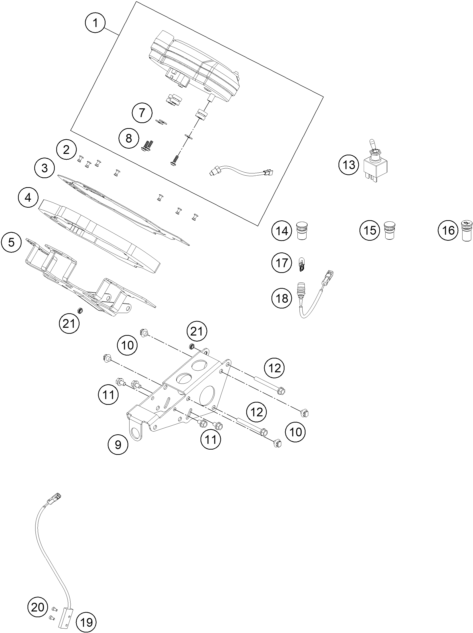 vue éclatée instruments / système de verrouillage - ktm rc 250 r eu 2013