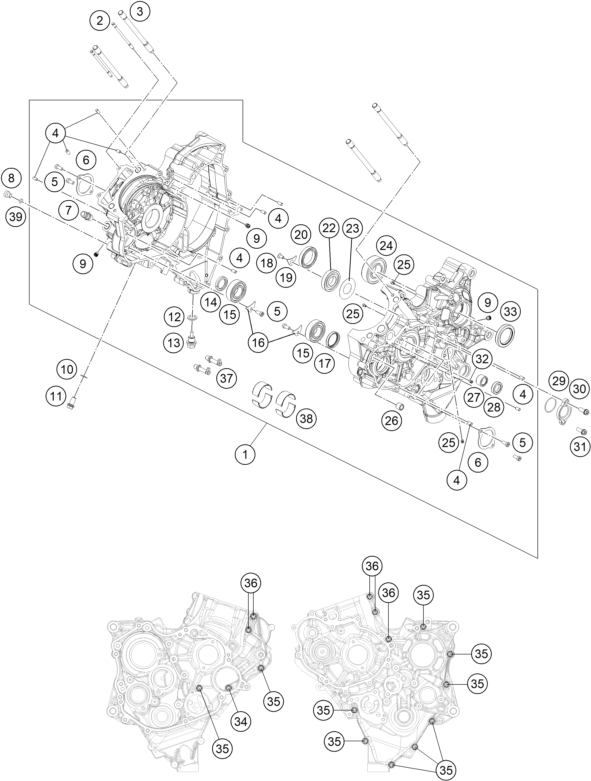 vue éclatée carter moteur - ktm rc 250 r rookies eu 2013