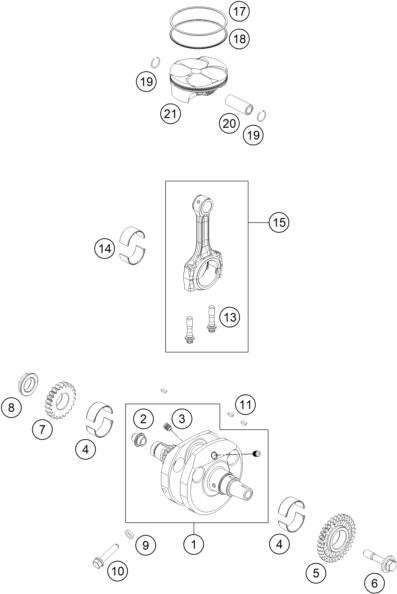 vue éclatée vilebrequin, piston - ktm rc 250 r rookies eu 2013